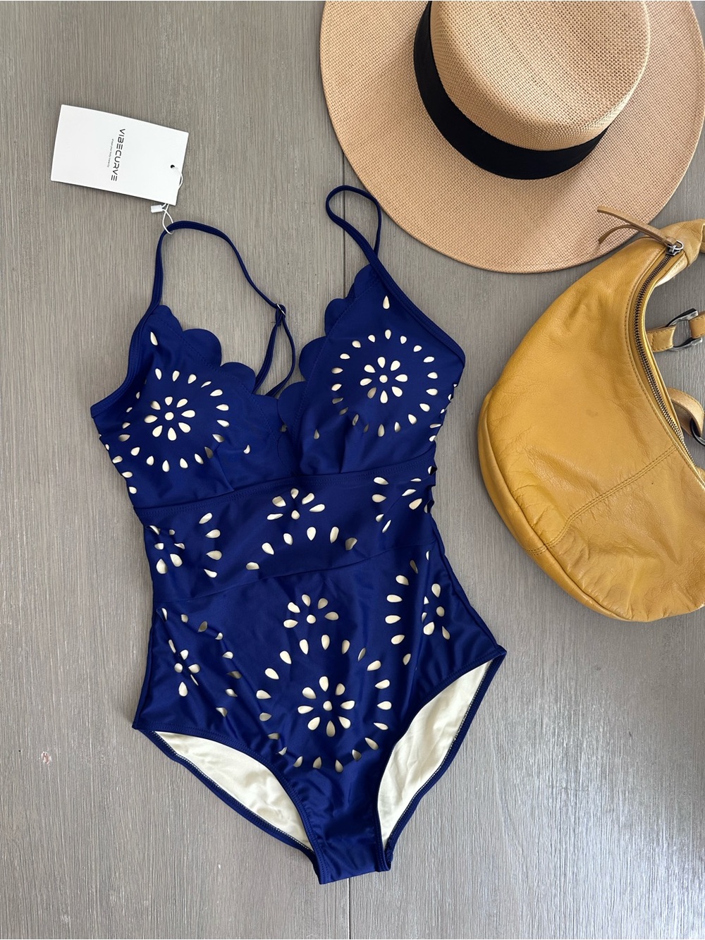 VIBECURVE Women’s Royal Blue Eyelet Swimsuit with matching Skirt Cover Up